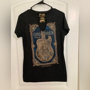 Hard Rock Cafe T Shirt Top Montenegro Embellished  Metallic Medium